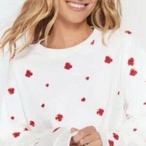 Spiritual Gangster Mazzy Pullover White Red Floral Crop Sweatshirt Small NWT